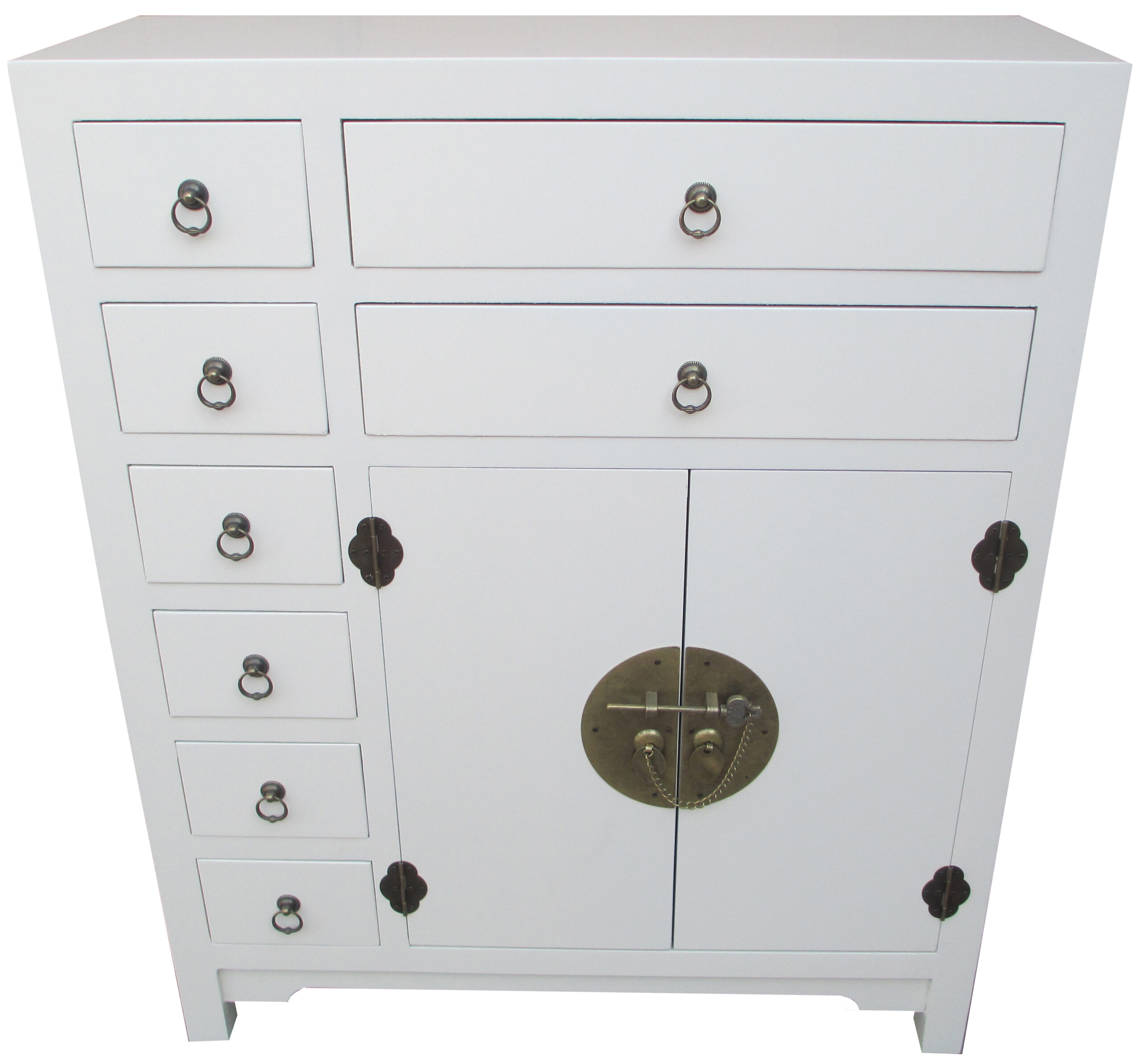 WOODEN CABINET W/2 DOORS & 8 DRAWERS
